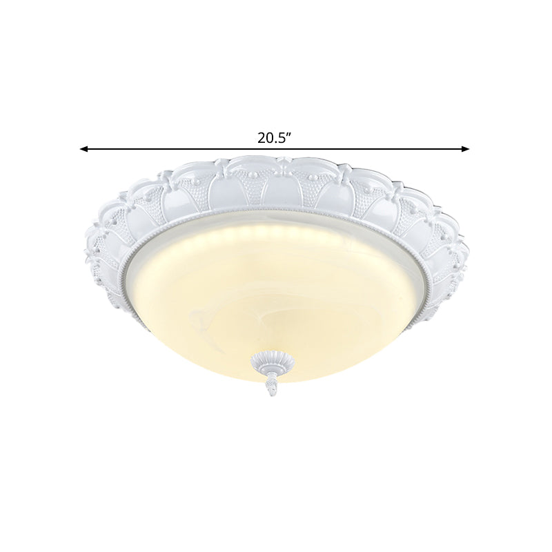 LED Domed Flush Lighting Cottage White Frosted Glass Ceiling Mounted Fixture in Warm/White Light, 16"/20.5" Width Clearhalo 'Ceiling Lights' 'Close To Ceiling Lights' 'Close to ceiling' 'Flush mount' Lighting' 1598431