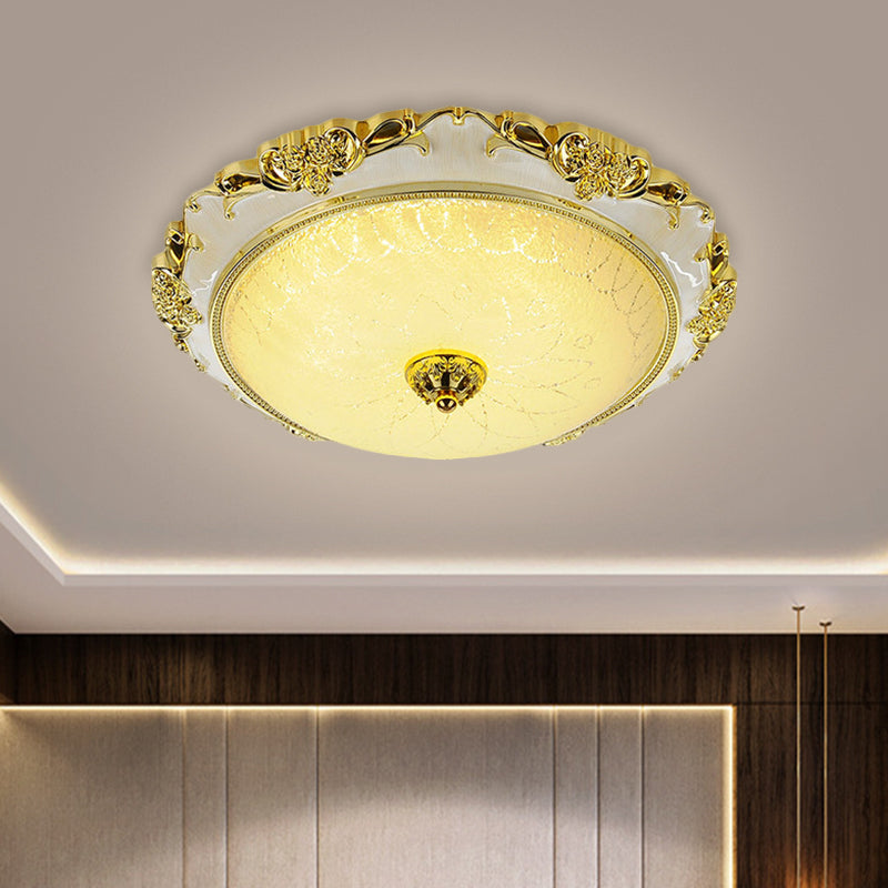 Traditional Round Ceiling Flush Mount Faceted White Glass LED Flush Light Fixture in Silver/Gold, 12"/16"/19.5" Width Gold Clearhalo 'Ceiling Lights' 'Close To Ceiling Lights' 'Close to ceiling' 'Flush mount' Lighting' 1598436