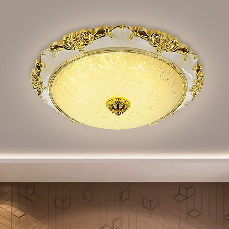 Traditional Round Ceiling Flush Mount Faceted White Glass LED Flush Light Fixture in Silver/Gold, 12"/16"/19.5" Width Clearhalo 'Ceiling Lights' 'Close To Ceiling Lights' 'Close to ceiling' 'Flush mount' Lighting' 1598437