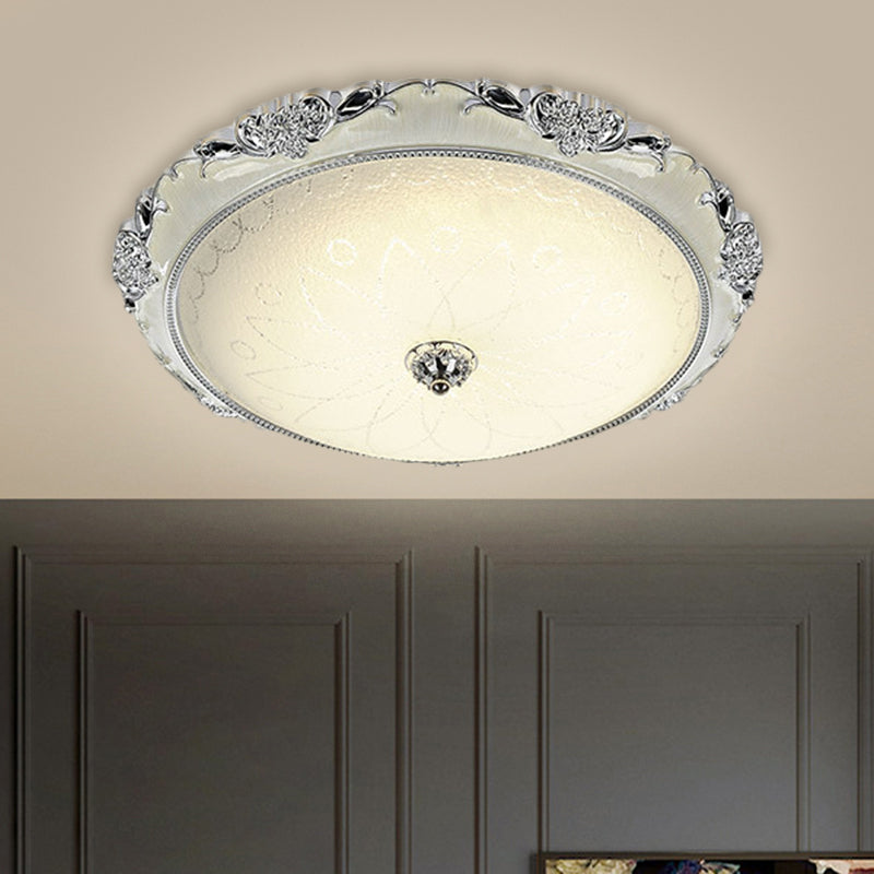 Traditional Round Ceiling Flush Mount Faceted White Glass LED Flush Light Fixture in Silver/Gold, 12"/16"/19.5" Width Silver Clearhalo 'Ceiling Lights' 'Close To Ceiling Lights' 'Close to ceiling' 'Flush mount' Lighting' 1598440