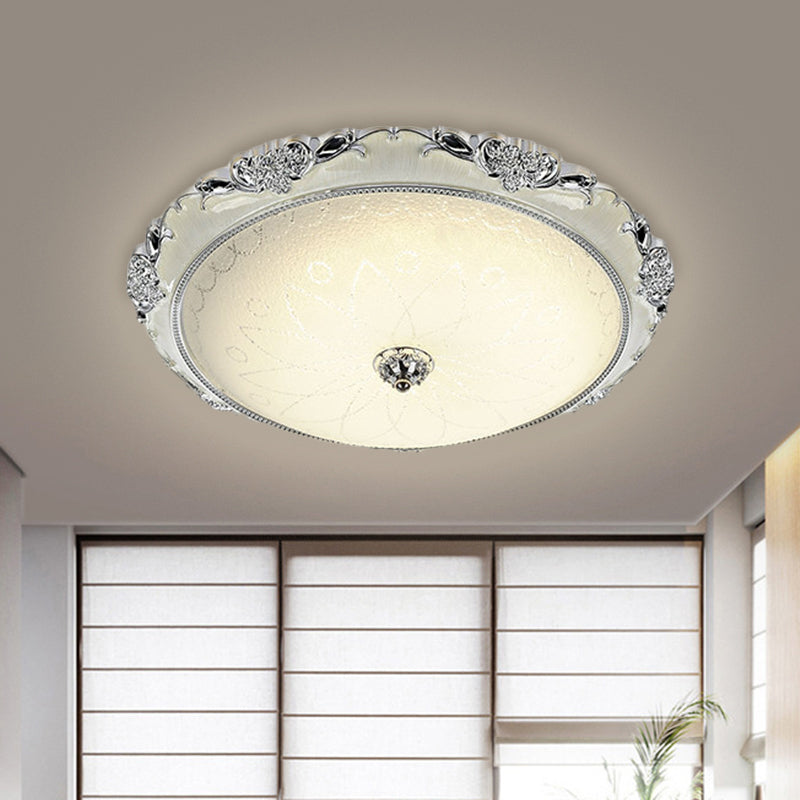 Traditional Round Ceiling Flush Mount Faceted White Glass LED Flush Light Fixture in Silver/Gold, 12"/16"/19.5" Width Clearhalo 'Ceiling Lights' 'Close To Ceiling Lights' 'Close to ceiling' 'Flush mount' Lighting' 1598442