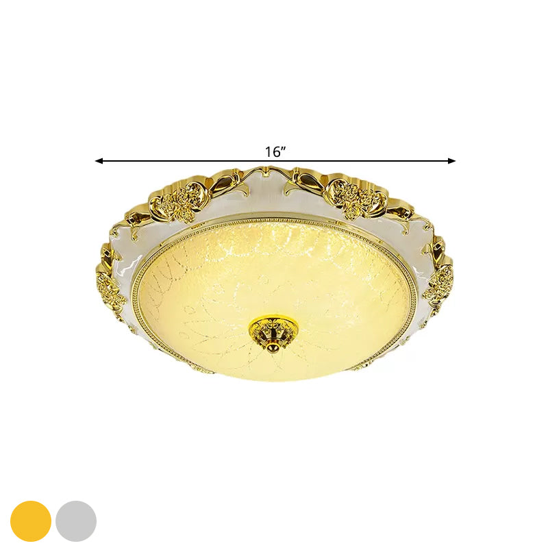 Traditional Round Ceiling Flush Mount Faceted White Glass LED Flush Light Fixture in Silver/Gold, 12"/16"/19.5" Width Clearhalo 'Ceiling Lights' 'Close To Ceiling Lights' 'Close to ceiling' 'Flush mount' Lighting' 1598448