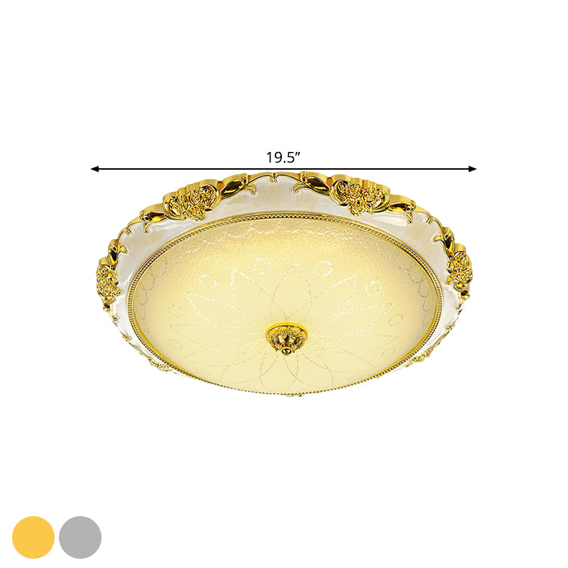 Traditional Round Ceiling Flush Mount Faceted White Glass LED Flush Light Fixture in Silver/Gold, 12"/16"/19.5" Width Clearhalo 'Ceiling Lights' 'Close To Ceiling Lights' 'Close to ceiling' 'Flush mount' Lighting' 1598457