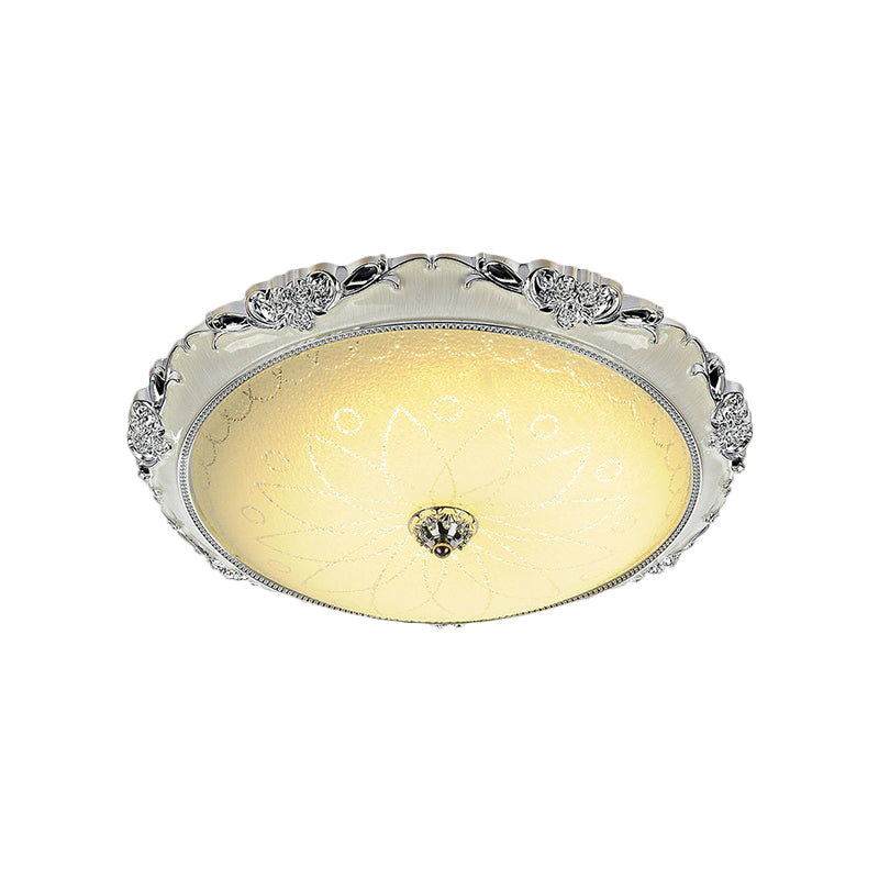 Traditional Round Ceiling Flush Mount Faceted White Glass LED Flush Light Fixture in Silver/Gold, 12"/16"/19.5" Width Clearhalo 'Ceiling Lights' 'Close To Ceiling Lights' 'Close to ceiling' 'Flush mount' Lighting' 1598461