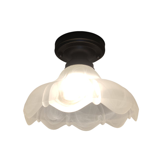 Single Head Flush Mount Countryside Flower White Ribbed Glass Ceiling Fixture in Black Clearhalo 'Ceiling Lights' 'Close To Ceiling Lights' 'Close to ceiling' 'Flush mount' Lighting' 1598463