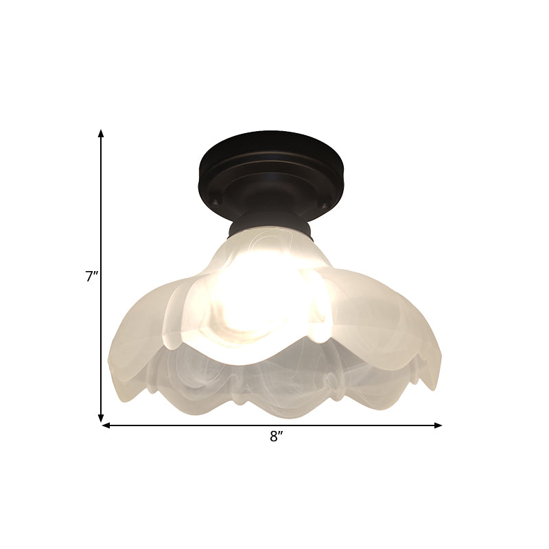 Single Head Flush Mount Countryside Flower White Ribbed Glass Ceiling Fixture in Black Clearhalo 'Ceiling Lights' 'Close To Ceiling Lights' 'Close to ceiling' 'Flush mount' Lighting' 1598465