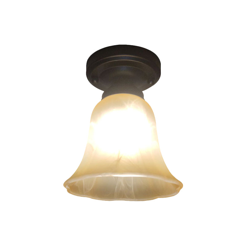 Black Single Bulb Ceiling Light Antiqued Milky Glass Bell Shape Flush Mount Lighting Fixture Clearhalo 'Ceiling Lights' 'Close To Ceiling Lights' 'Close to ceiling' 'Flush mount' Lighting' 1598468