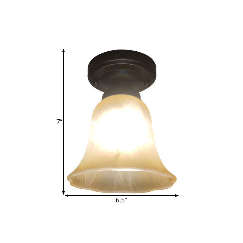 Black Single Bulb Ceiling Light Antiqued Milky Glass Bell Shape Flush Mount Lighting Fixture Clearhalo 'Ceiling Lights' 'Close To Ceiling Lights' 'Close to ceiling' 'Flush mount' Lighting' 1598469