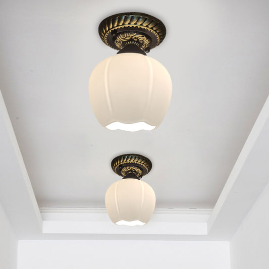 Country Blossom Ceiling Flush Single Bulb Milky Glass Flush Mount Lighting in Brown Brown Clearhalo 'Ceiling Lights' 'Close To Ceiling Lights' 'Close to ceiling' 'Flush mount' Lighting' 1598470