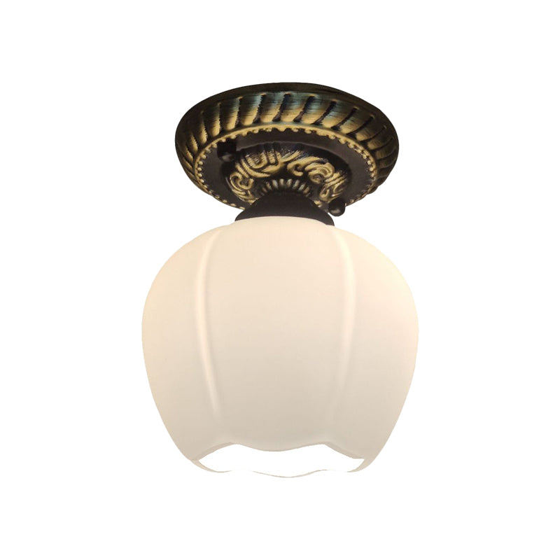 Country Blossom Ceiling Flush Single Bulb Milky Glass Flush Mount Lighting in Brown Clearhalo 'Ceiling Lights' 'Close To Ceiling Lights' 'Close to ceiling' 'Flush mount' Lighting' 1598472