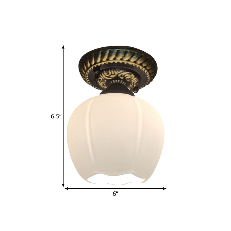 Country Blossom Ceiling Flush Single Bulb Milky Glass Flush Mount Lighting in Brown Clearhalo 'Ceiling Lights' 'Close To Ceiling Lights' 'Close to ceiling' 'Flush mount' Lighting' 1598473