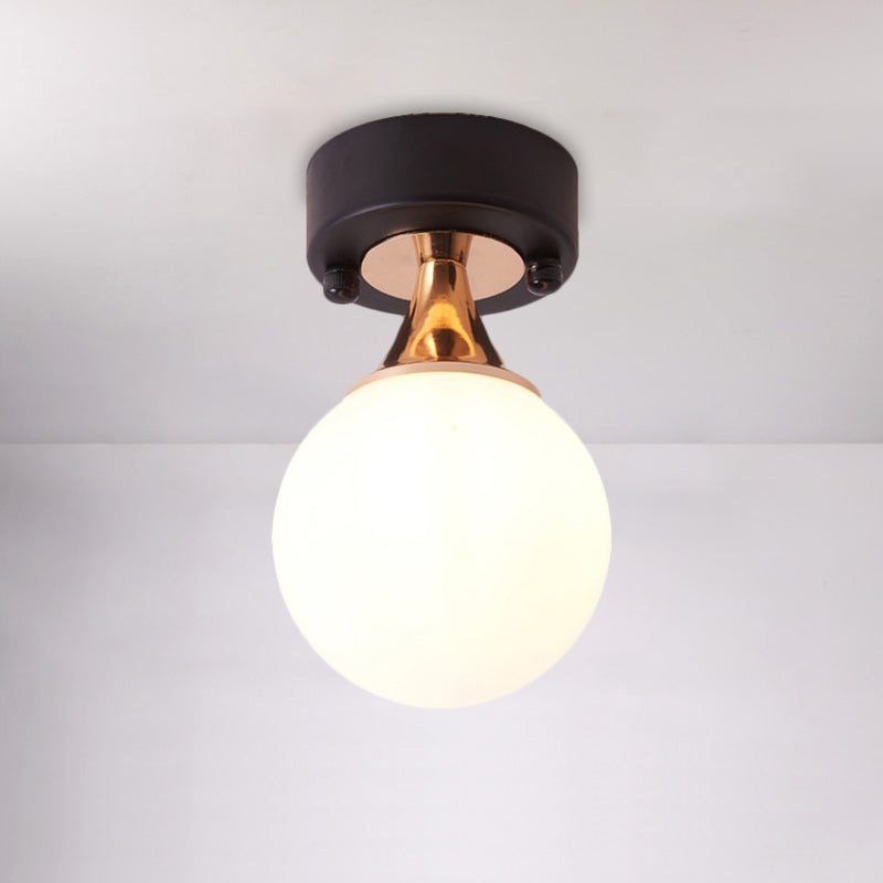 Black Single Bulb Flush Mount Lamp Loft Style Milky Glass Bubble Ceiling Mounted Fixture Black Clearhalo 'Ceiling Lights' 'Close To Ceiling Lights' 'Close to ceiling' 'Flush mount' Lighting' 1598474