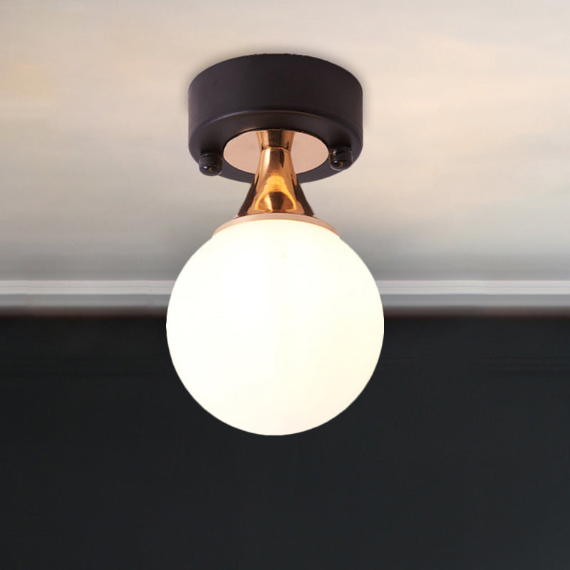 Black Single Bulb Flush Mount Lamp Loft Style Milky Glass Bubble Ceiling Mounted Fixture Clearhalo 'Ceiling Lights' 'Close To Ceiling Lights' 'Close to ceiling' 'Flush mount' Lighting' 1598475