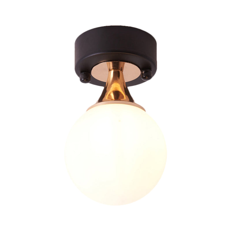 Black Single Bulb Flush Mount Lamp Loft Style Milky Glass Bubble Ceiling Mounted Fixture Clearhalo 'Ceiling Lights' 'Close To Ceiling Lights' 'Close to ceiling' 'Flush mount' Lighting' 1598476