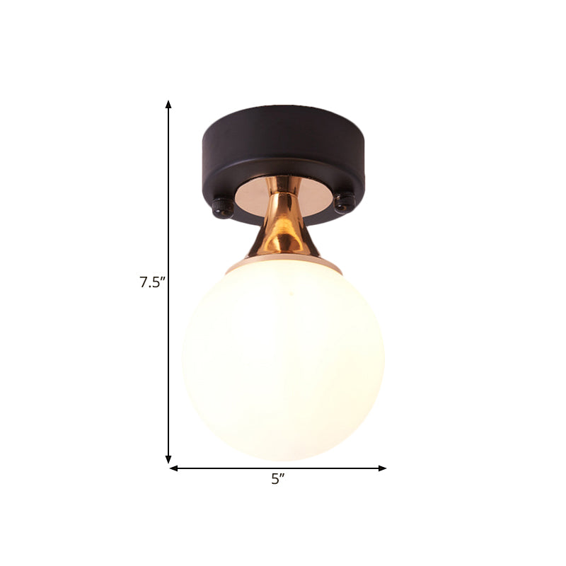 Black Single Bulb Flush Mount Lamp Loft Style Milky Glass Bubble Ceiling Mounted Fixture Clearhalo 'Ceiling Lights' 'Close To Ceiling Lights' 'Close to ceiling' 'Flush mount' Lighting' 1598477