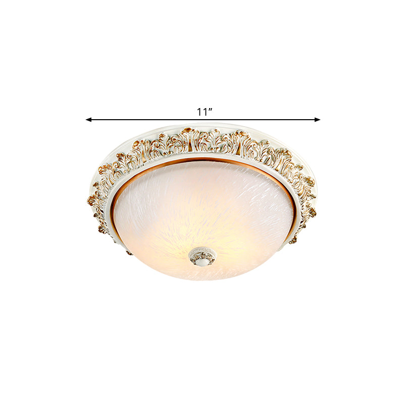 Rustic Style Dome Shape Ceiling Flush 11"/15"/19" W 2/3-Head Opaline Glass Flush Mount Lighting in White/Brass Clearhalo 'Ceiling Lights' 'Close To Ceiling Lights' 'Close to ceiling' 'Flush mount' Lighting' 1598481