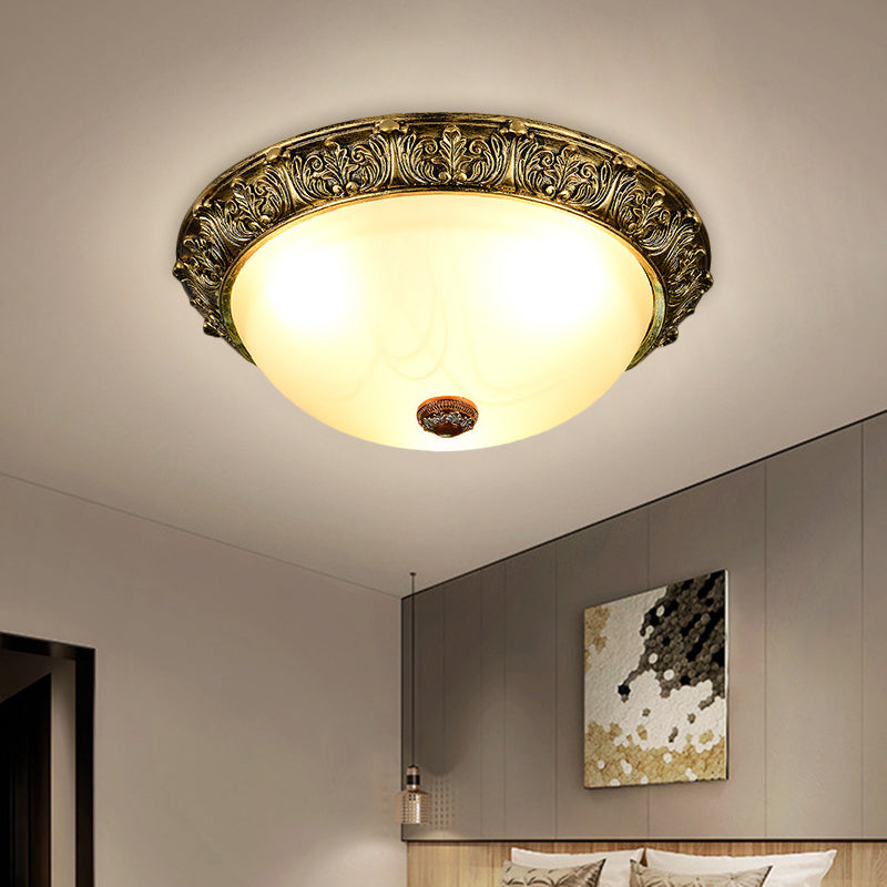 Rustic Style Dome Shape Ceiling Flush 11"/15"/19" W 2/3-Head Opaline Glass Flush Mount Lighting in White/Brass Clearhalo 'Ceiling Lights' 'Close To Ceiling Lights' 'Close to ceiling' 'Flush mount' Lighting' 1598485