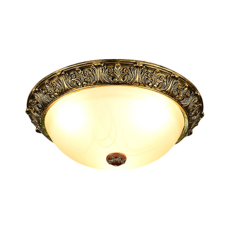 Rustic Style Dome Shape Ceiling Flush 11"/15"/19" W 2/3-Head Opaline Glass Flush Mount Lighting in White/Brass Clearhalo 'Ceiling Lights' 'Close To Ceiling Lights' 'Close to ceiling' 'Flush mount' Lighting' 1598487