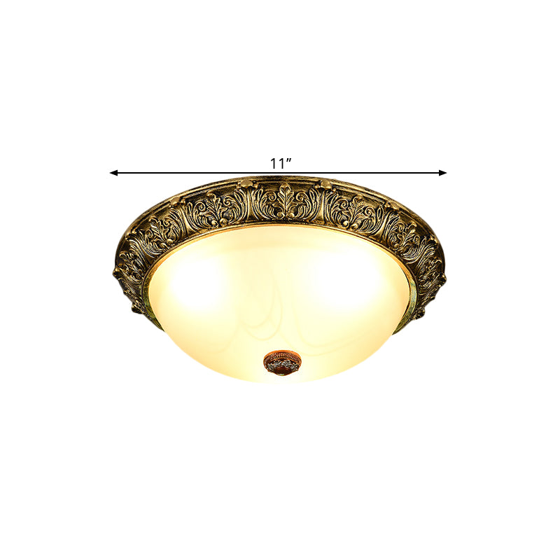 Rustic Style Dome Shape Ceiling Flush 11"/15"/19" W 2/3-Head Opaline Glass Flush Mount Lighting in White/Brass Clearhalo 'Ceiling Lights' 'Close To Ceiling Lights' 'Close to ceiling' 'Flush mount' Lighting' 1598488