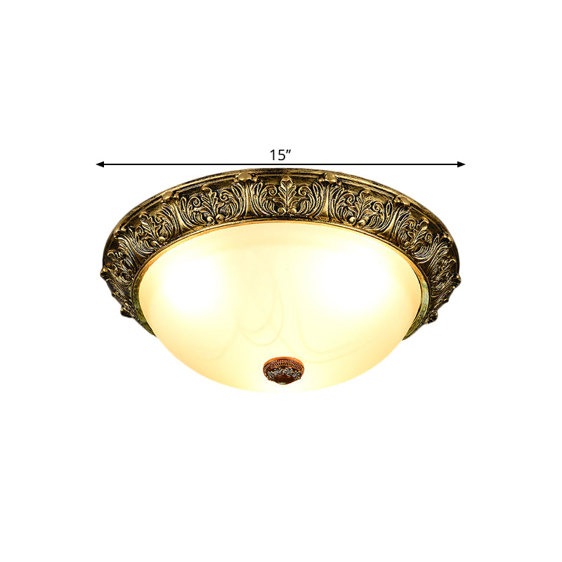 Rustic Style Dome Shape Ceiling Flush 11"/15"/19" W 2/3-Head Opaline Glass Flush Mount Lighting in White/Brass Clearhalo 'Ceiling Lights' 'Close To Ceiling Lights' 'Close to ceiling' 'Flush mount' Lighting' 1598489