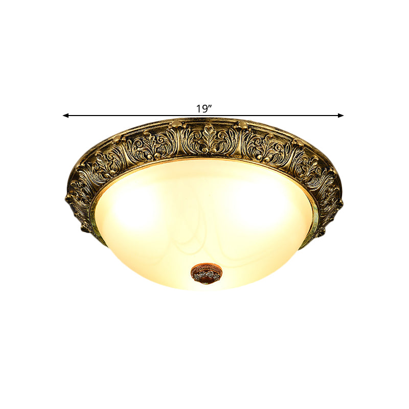 Rustic Style Dome Shape Ceiling Flush 11"/15"/19" W 2/3-Head Opaline Glass Flush Mount Lighting in White/Brass Clearhalo 'Ceiling Lights' 'Close To Ceiling Lights' 'Close to ceiling' 'Flush mount' Lighting' 1598490