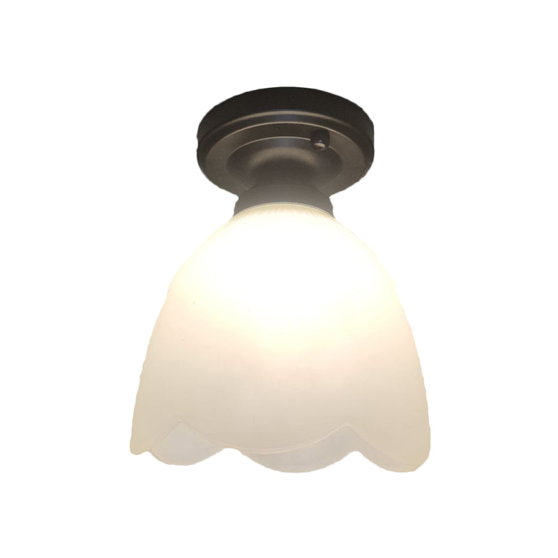 Frosted Glass Black Ceiling Fixture Flower Bud 1-Head Loft Style Flush Mount Lamp for Hallway Clearhalo 'Ceiling Lights' 'Close To Ceiling Lights' 'Close to ceiling' 'Flush mount' Lighting' 1598511