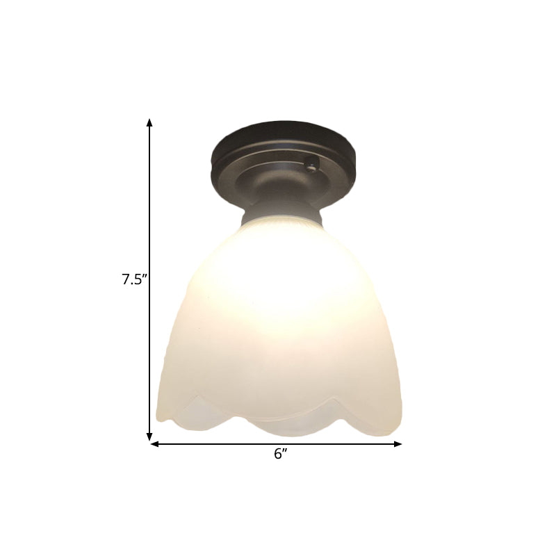 Frosted Glass Black Ceiling Fixture Flower Bud 1-Head Loft Style Flush Mount Lamp for Hallway Clearhalo 'Ceiling Lights' 'Close To Ceiling Lights' 'Close to ceiling' 'Flush mount' Lighting' 1598512