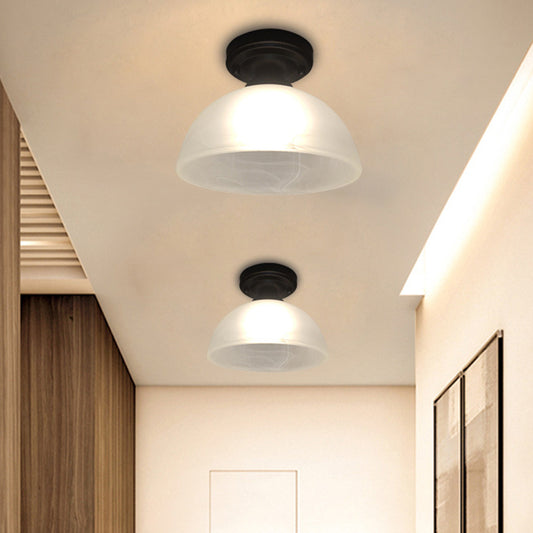 Inverted Bowl Corridor Flush Mount Traditional Frosted Glass Single Head Black Ceiling Flush Black Clearhalo 'Ceiling Lights' 'Close To Ceiling Lights' 'Close to ceiling' 'Flush mount' Lighting' 1598513