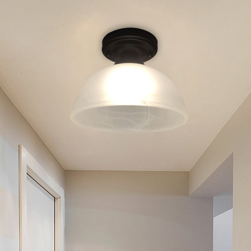 Inverted Bowl Corridor Flush Mount Traditional Frosted Glass Single Head Black Ceiling Flush Clearhalo 'Ceiling Lights' 'Close To Ceiling Lights' 'Close to ceiling' 'Flush mount' Lighting' 1598514