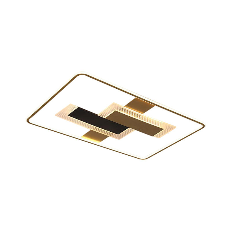 LED Drawing Room Semi Flush Minimalism Gold Ceiling Mounted Fixture with Rectangle Acrylic Shade in Warm/White/3 Color Light Clearhalo 'Ceiling Lights' 'Close To Ceiling Lights' 'Close to ceiling' 'Flush mount' Lighting' 1598554