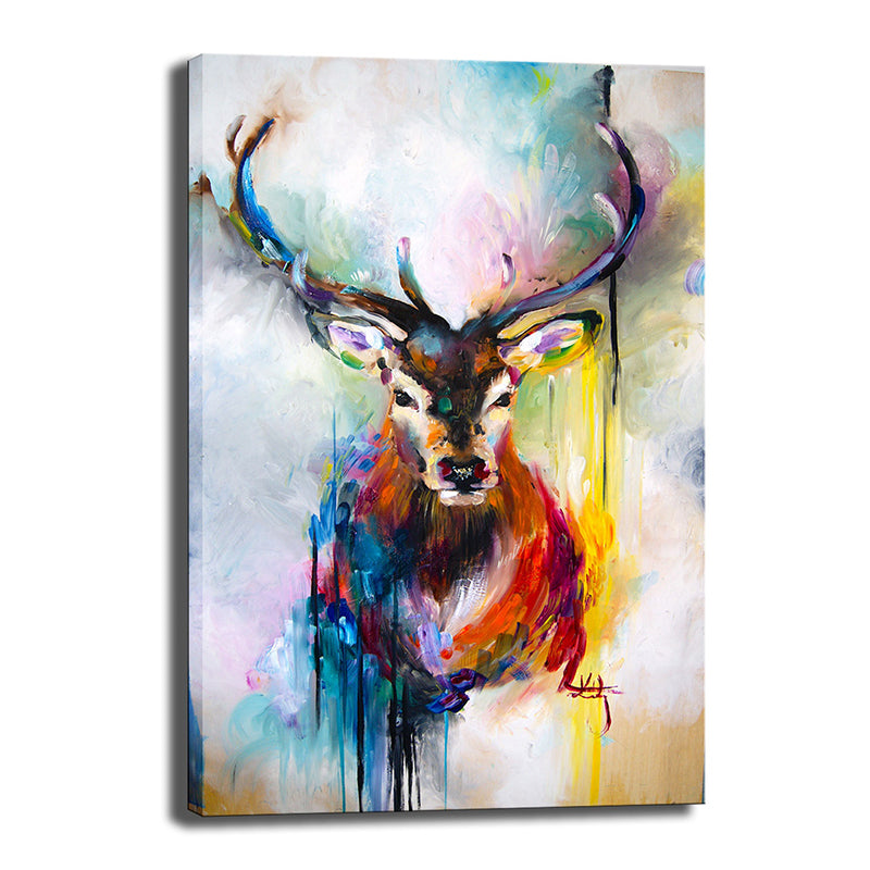 Nordic Deer Painting Wall Art Red and Blue Textured Canvas Print for Dining Room Clearhalo 'Art Gallery' 'Canvas Art' 'Contemporary Art Gallery' 'Modern' Arts' 1598680