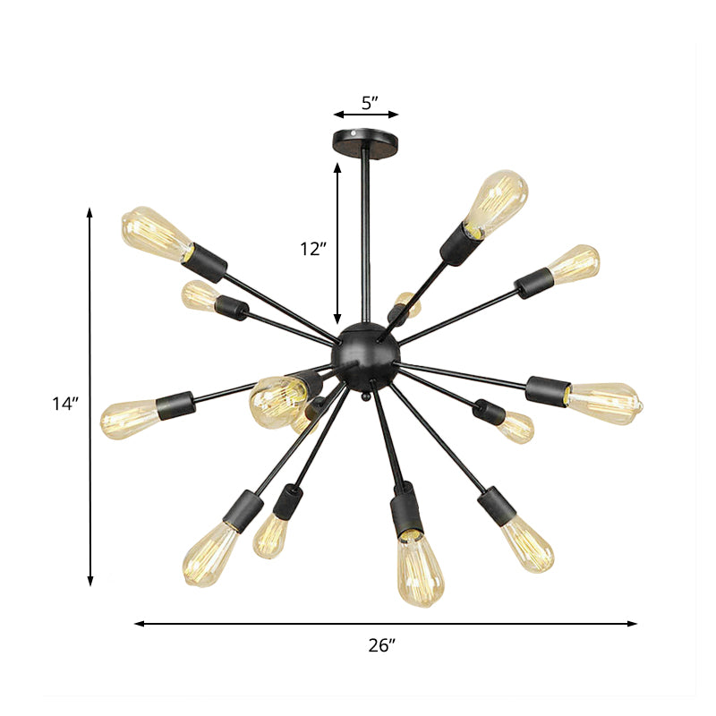 Black 9/12 Lights Chandelier Lighting Retro Industrial Metal Sputnik Pendant Lighting Fixture for Dining Room Clearhalo 'Cast Iron' 'Ceiling Lights' 'Chandeliers' 'Industrial Chandeliers' 'Industrial' 'Metal' 'Middle Century Chandeliers' 'Rustic Chandeliers' 'Tiffany' Lighting' 159887