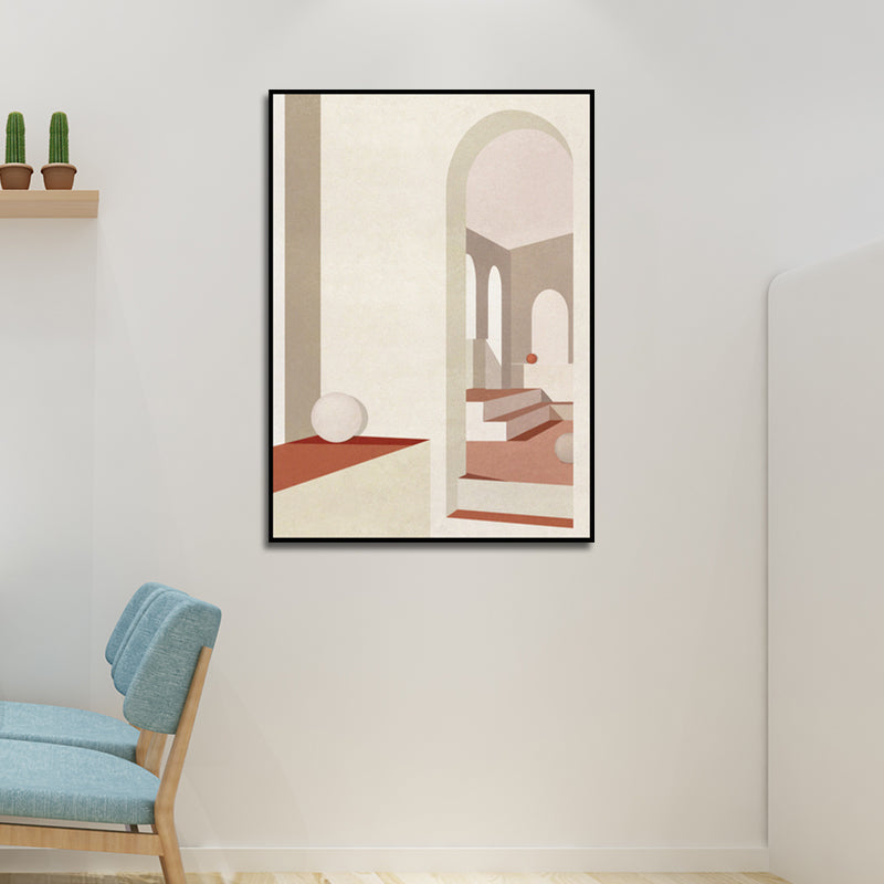 Home Interior View Art Print Contemporary Textured Living Room Wrapped Canvas in Light Color Orange Clearhalo 'Art Gallery' 'Canvas Art' 'Contemporary Art Gallery' 'Modern' Arts' 1598885