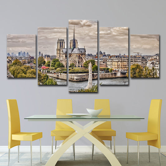 Modern Landmark Canvas Print Green Scenery of Notre-Dame De Paris Wall Art, Multi-Piece Clearhalo 'Art Gallery' 'Canvas Art' 'Contemporary Art Gallery' 'Modern' Arts' 1598961