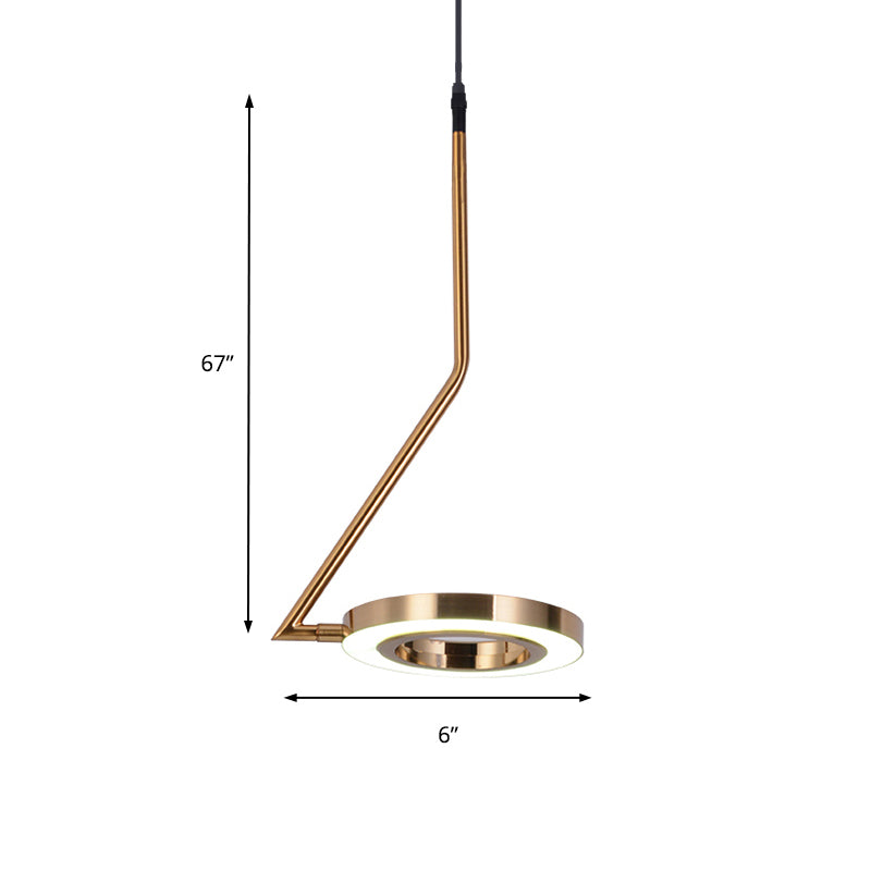 Gold Ring Hanging Pendant Light Minimalist Metal LED Dining Room Ceiling Lamp with Curved Arm Clearhalo 'Ceiling Lights' 'Modern Pendants' 'Modern' 'Pendant Lights' 'Pendants' Lighting' 159906