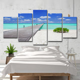 Tropical Beach Scenery Wall Art Blue Bridge Across Sea Canvas Print for Living Room Clearhalo 'Art Gallery' 'Canvas Art' 'Contemporary Art Gallery' 'Modern' Arts' 1599303