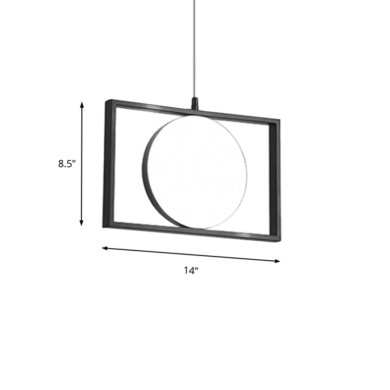 Black Rectangle Pendant Hanging Light Post Modern Metal LED Suspension Light Fixture, Horizontal/Vertical Clearhalo 'Ceiling Lights' 'Modern Pendants' 'Modern' 'Pendant Lights' 'Pendants' Lighting' 159937