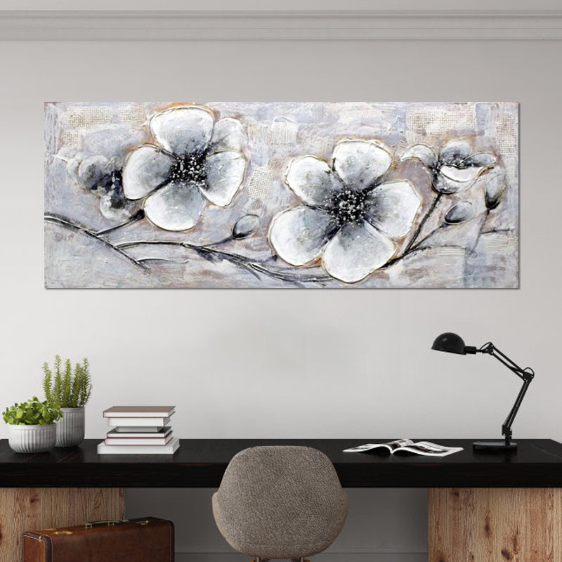 Plum Blossom Wall Art in Grey Modern Stylish Wrapped Canvas for Study Room Clearhalo 'Art Gallery' 'Canvas Art' 'Contemporary Art Gallery' 'Modern' Arts' 1599386