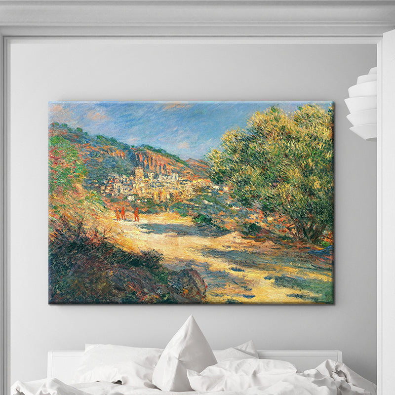 Landscape Wall Art Print Modern Picturesque Road to Mountain Village Painting in Green Green Clearhalo 'Art Gallery' 'Canvas Art' 'Contemporary Art Gallery' 'Modern' Arts' 1599550