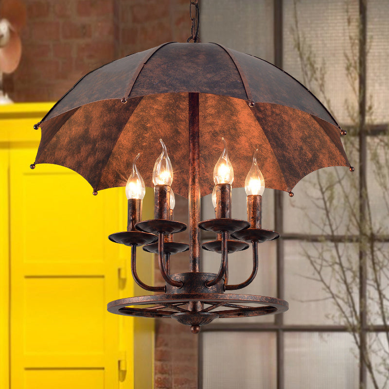 Rust Candle Suspension Light with Umbrella Shade 6 Lights Metallic Pendant Lamp for Boutique Rust Clearhalo 'Ceiling Lights' 'Chandeliers' Lighting' options 159957_6edbc10a-e552-424f-9bf4-23319bf86923