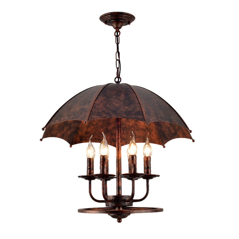 Rust Candle Suspension Light with Umbrella Shade 6 Lights Metallic Pendant Lamp for Boutique Clearhalo 'Ceiling Lights' 'Chandeliers' Lighting' options 159959