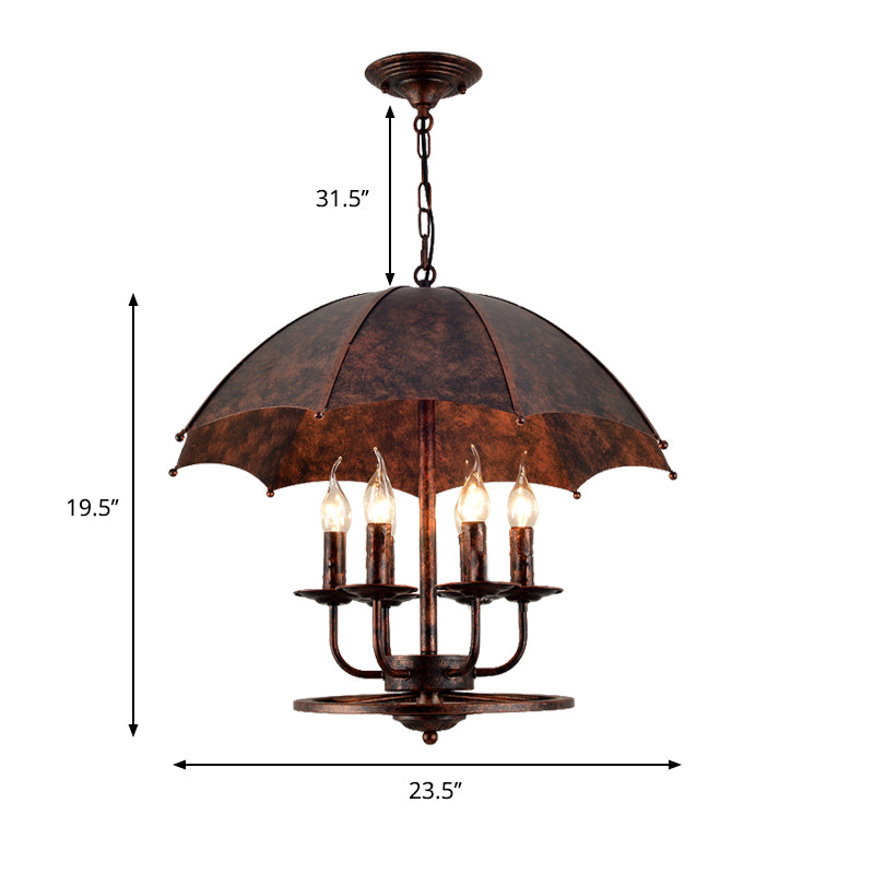 Rust Candle Suspension Light with Umbrella Shade 6 Lights Metallic Pendant Lamp for Boutique Clearhalo 'Ceiling Lights' 'Chandeliers' Lighting' options 159960