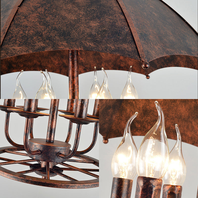 Rust Candle Suspension Light with Umbrella Shade 6 Lights Metallic Pendant Lamp for Boutique Clearhalo 'Ceiling Lights' 'Chandeliers' Lighting' options 159961