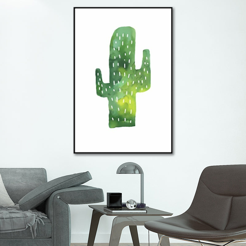 Tropical Cactus Painting Art Print Living Room Canvas in Green on White, Texture Clearhalo 'Art Gallery' 'Canvas Art' 'Coastal Art Gallery' 'Tropical' Arts' 1599667