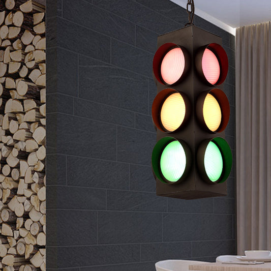 Traffic Light Restaurant Pendant Lamp Metal Antique Creative Chandelier in Black Finish Clearhalo 'Ceiling Lights' 'Chandeliers' Lighting' options 159992