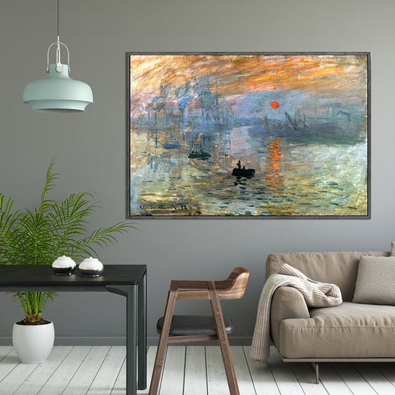 Nightfall Seascape Art Print Orange Canvas Painting for Living Room, Textured Surface Clearhalo 'Art Gallery' 'Canvas Art' 'Contemporary Art Gallery' 'Modern' Arts' 1599976