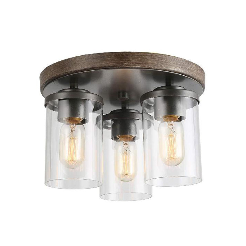 Cylinder Clear Glass Flush Ceiling Light Industrial 3 Bulbs Living Room Lamping in Bronze Clearhalo 'Ceiling Lights' 'Close To Ceiling Lights' 'Close to ceiling' 'Glass shade' 'Glass' 'Pendant Lights' Lighting' 160008