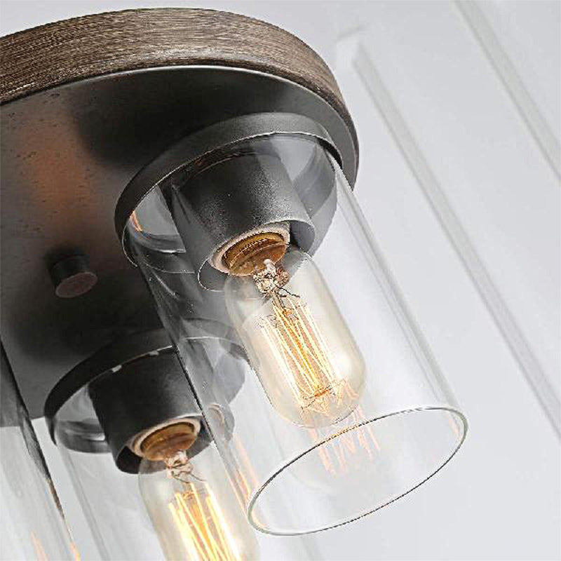 Cylinder Clear Glass Flush Ceiling Light Industrial 3 Bulbs Living Room Lamping in Bronze Clearhalo 'Ceiling Lights' 'Close To Ceiling Lights' 'Close to ceiling' 'Glass shade' 'Glass' 'Pendant Lights' Lighting' 160010