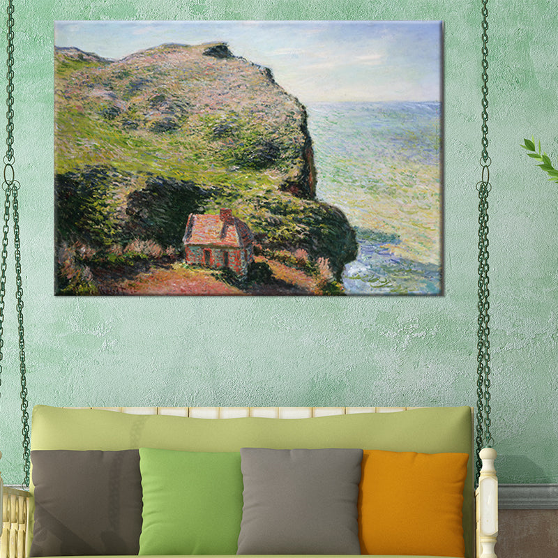 Modern Seascape Wall Art Decor Green House on the Cliff Painting for Home Gallery Green Clearhalo 'Art Gallery' 'Canvas Art' 'Contemporary Art Gallery' 'Modern' Arts' 1600123