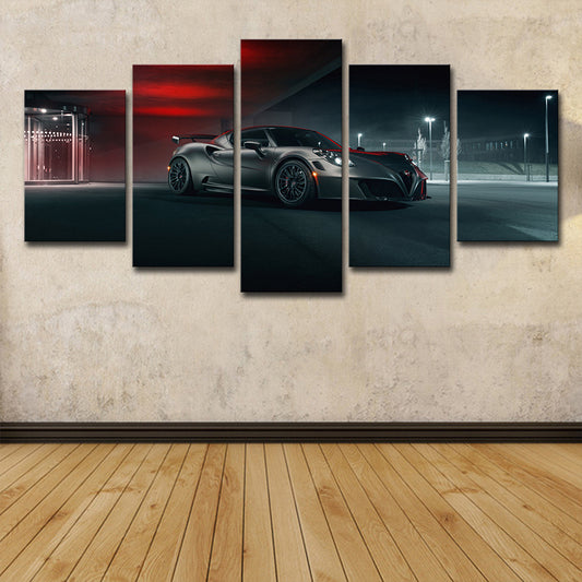 Black Alfa Romeo Canvas Print Luxurious Sport Car Modern Multi-Piece Wall Art for Boys House Black Clearhalo 'Art Gallery' 'Canvas Art' 'Contemporary Art Gallery' 'Modern' Arts' 1600333